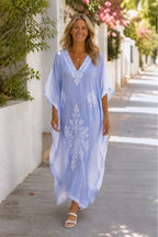 Kashmir Silk Butterfly Light Blue Kaftan