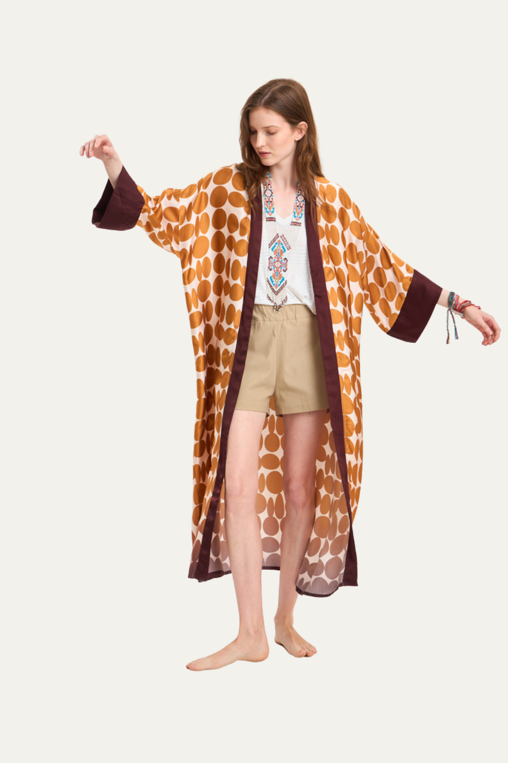 Long Satin Kimono Brown