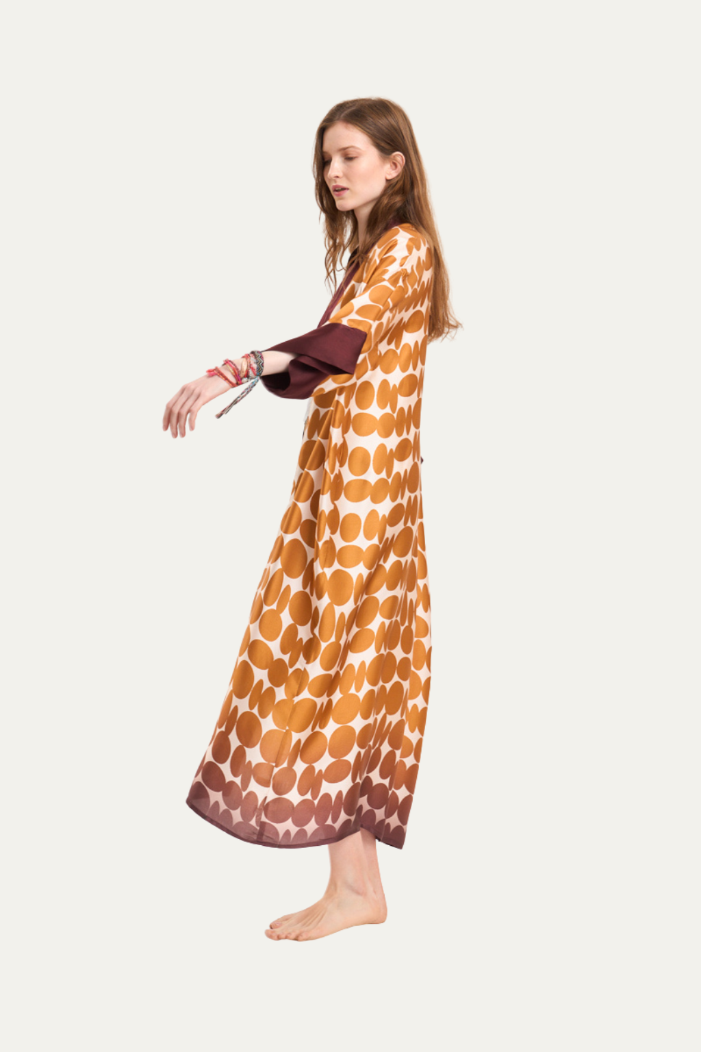Long Satin Kimono Brown