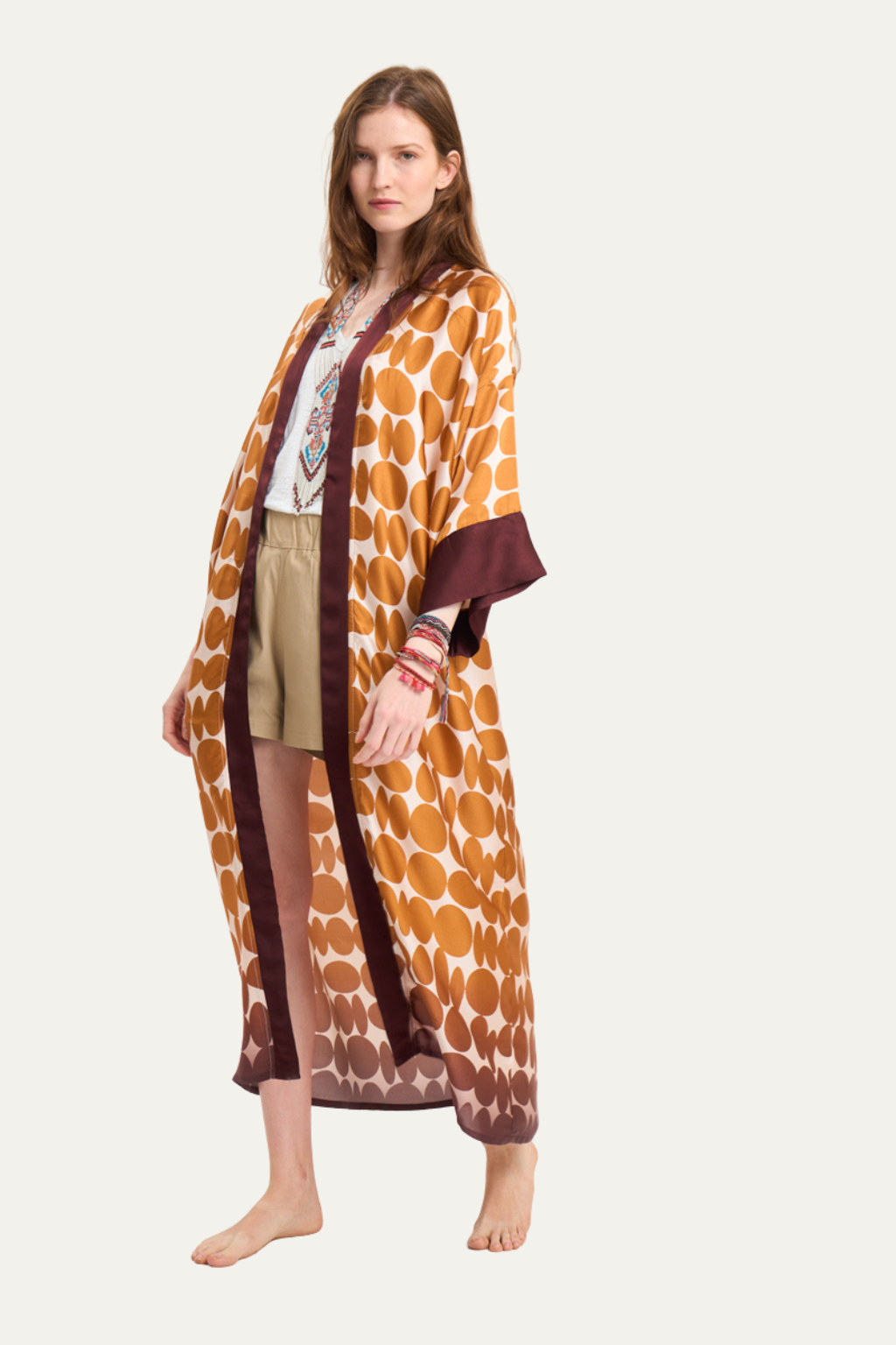 Long Satin Kimono Brown