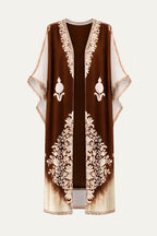 Silk Embroidery Kimono Brown